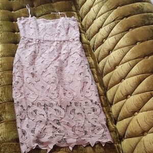 Blush Mauve Embroidered Cotton Floral Spaghetti Strap Dress With Sheer Bottom